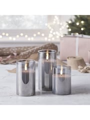 Lights4fun TruGlow® Smoked Grey LED Glass Candle Trio - Image 2 of 3