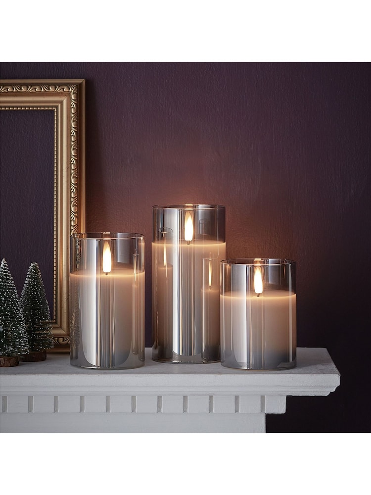 Lights4fun TruGlow® Smoked Grey LED Glass Candle Trio - Image 3 of 3