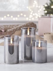Lights4fun TruGlow® Smoked Grey LED Glass Candle Trio - Image 4 of 4