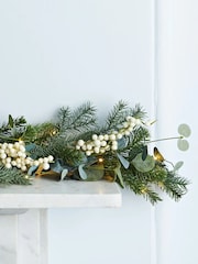 Lights4fun 2m Pre Lit Eucalyptus Christmas White Berry Garland - Image 1 of 2