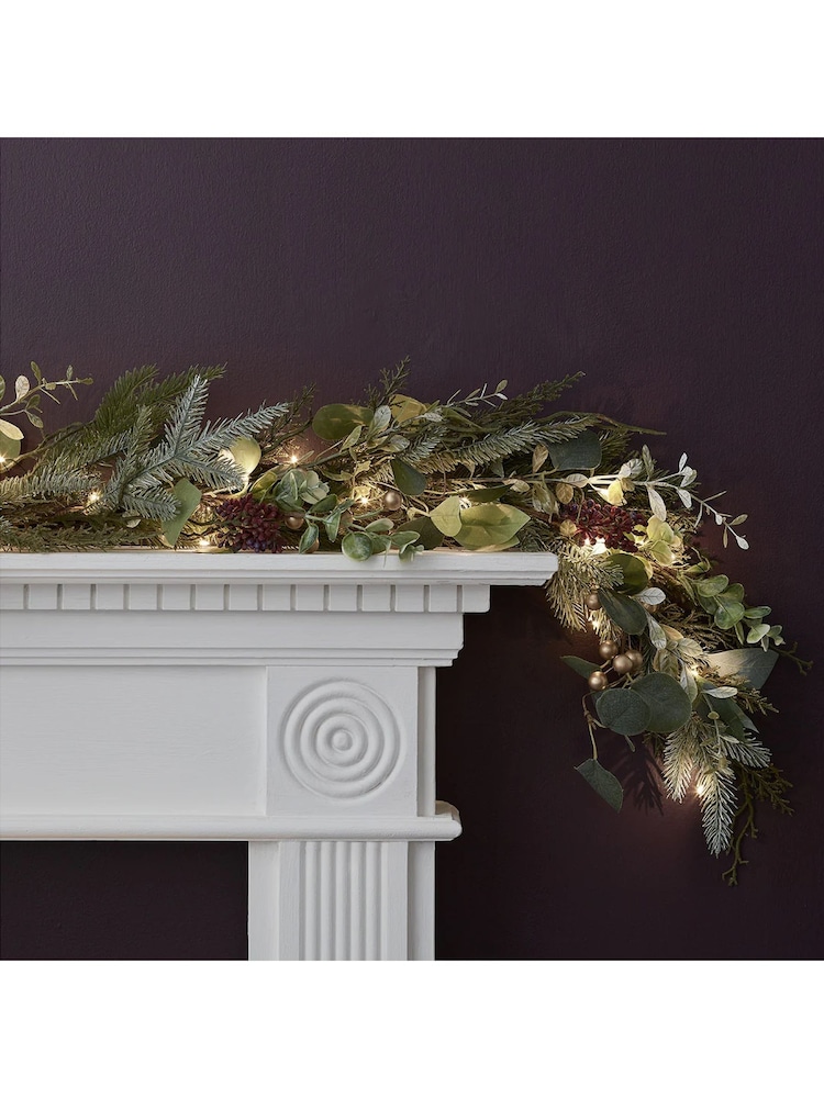 Lights4fun 2m Pre Lit Eucalyptus Pine Berry Christmas Garland - Image 1 of 2