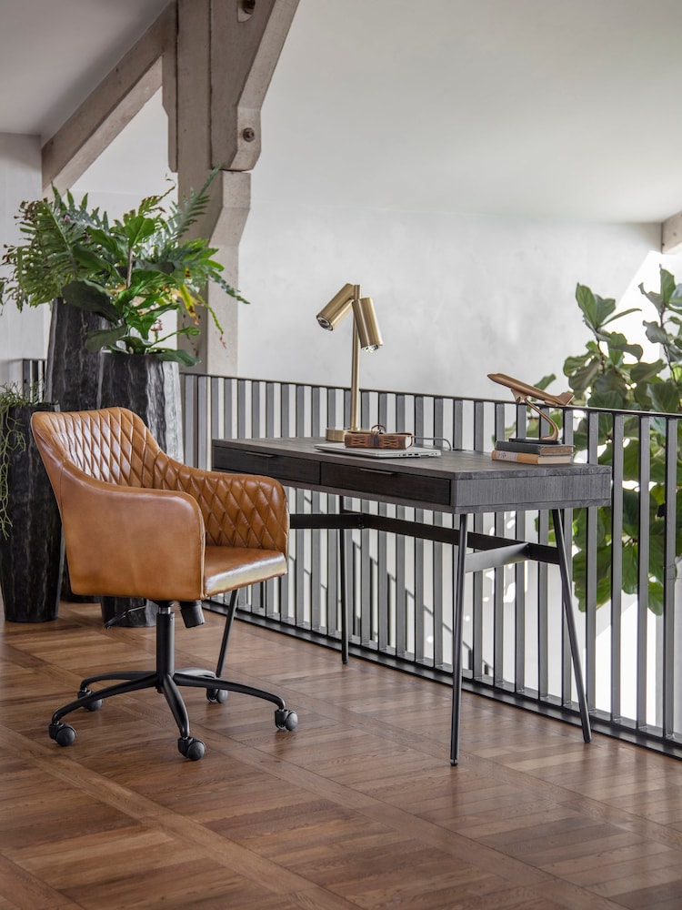 Libra Interiors Black Bronks Acacia Desk with Two Drawers - Image 1 of 4