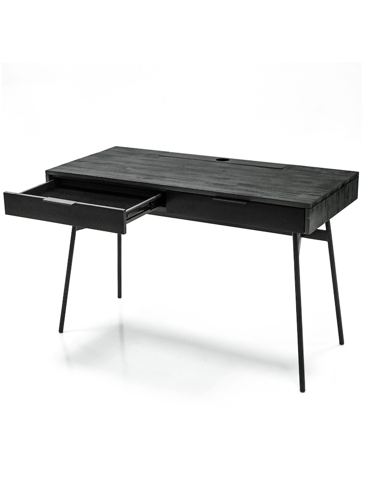 Libra Interiors Black Bronks Acacia Desk with Two Drawers - Image 4 of 4