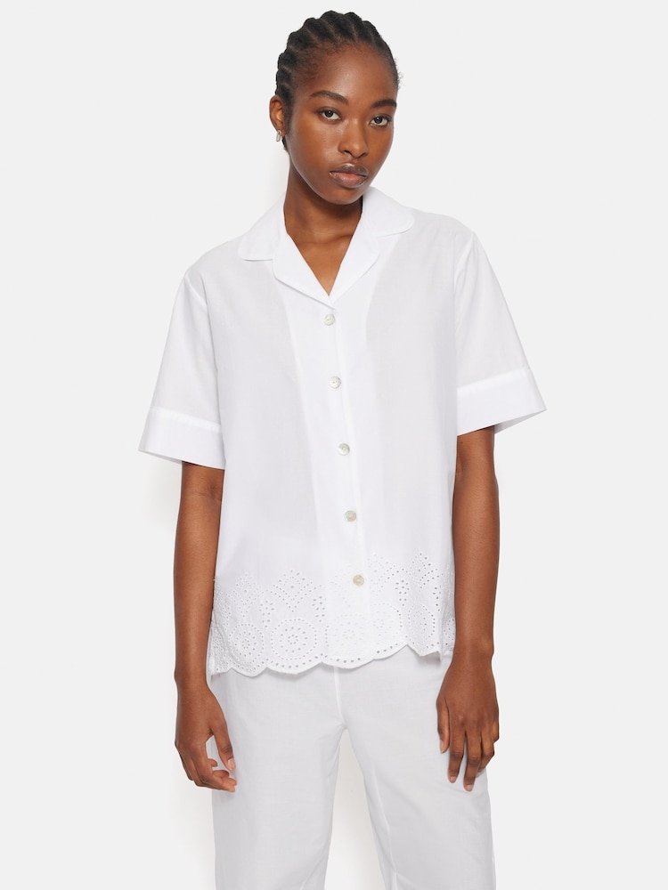 Jigsaw Broderie Short Sleeved 100% Cotton Top - Image 1 of 7