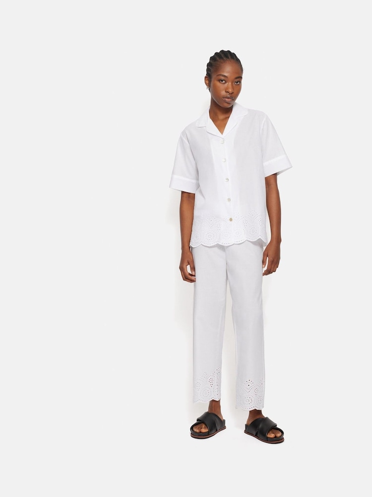 Jigsaw White Broderie Short Sleeved 100% Cotton Top - Image 3 of 7