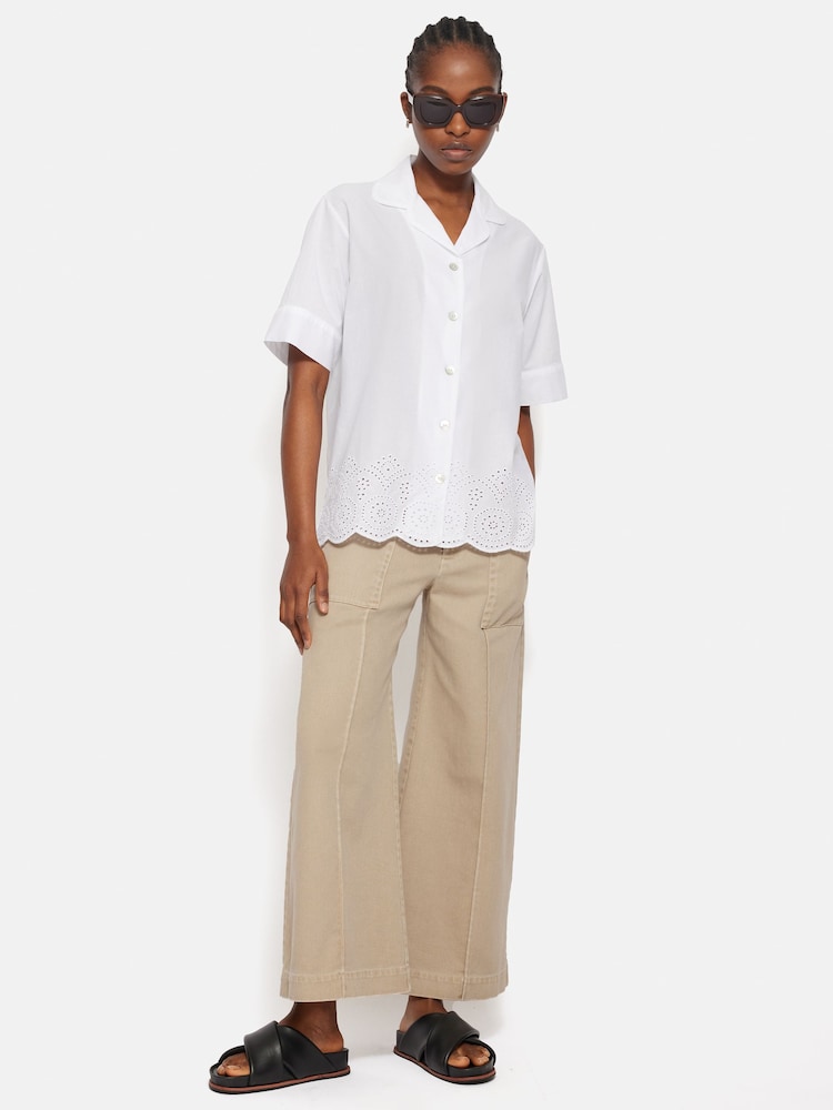 Jigsaw White Broderie Short Sleeved 100% Cotton Top - Image 5 of 7