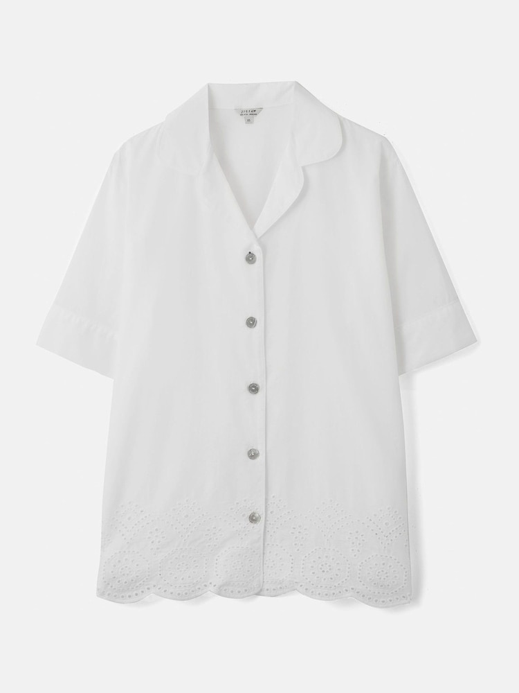 Jigsaw White Broderie Short Sleeved 100% Cotton Top - Image 6 of 7
