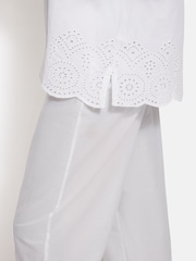 Jigsaw Broderie Short Sleeved 100% Cotton Top - Image 7 of 7