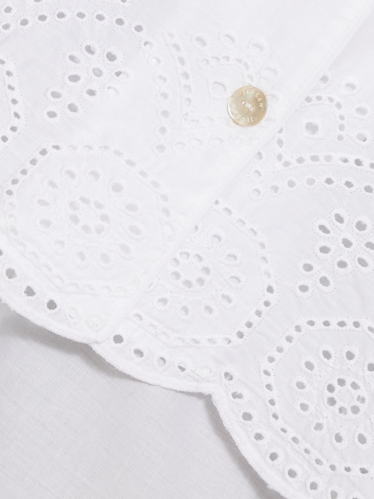 Jigsaw Broderie Short Sleeved 100% Cotton Top - Image 7 of 7