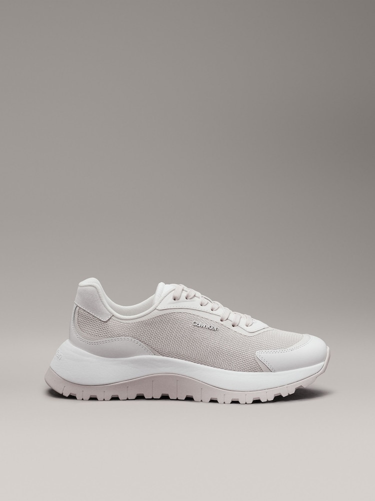 Calvin Klein Grey Lace Up Mesh Mix Runner Trainers - Image 1 of 7