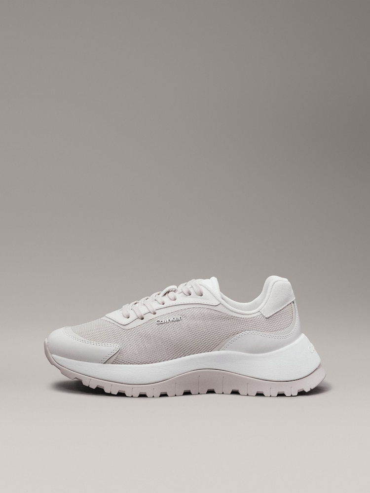 Calvin Klein Grey Lace Up Mesh Mix Runner Trainers - Image 2 of 7 Calvin Klein Grey Lace Up Mesh Mix Runner Trainers - Image 2 of 7