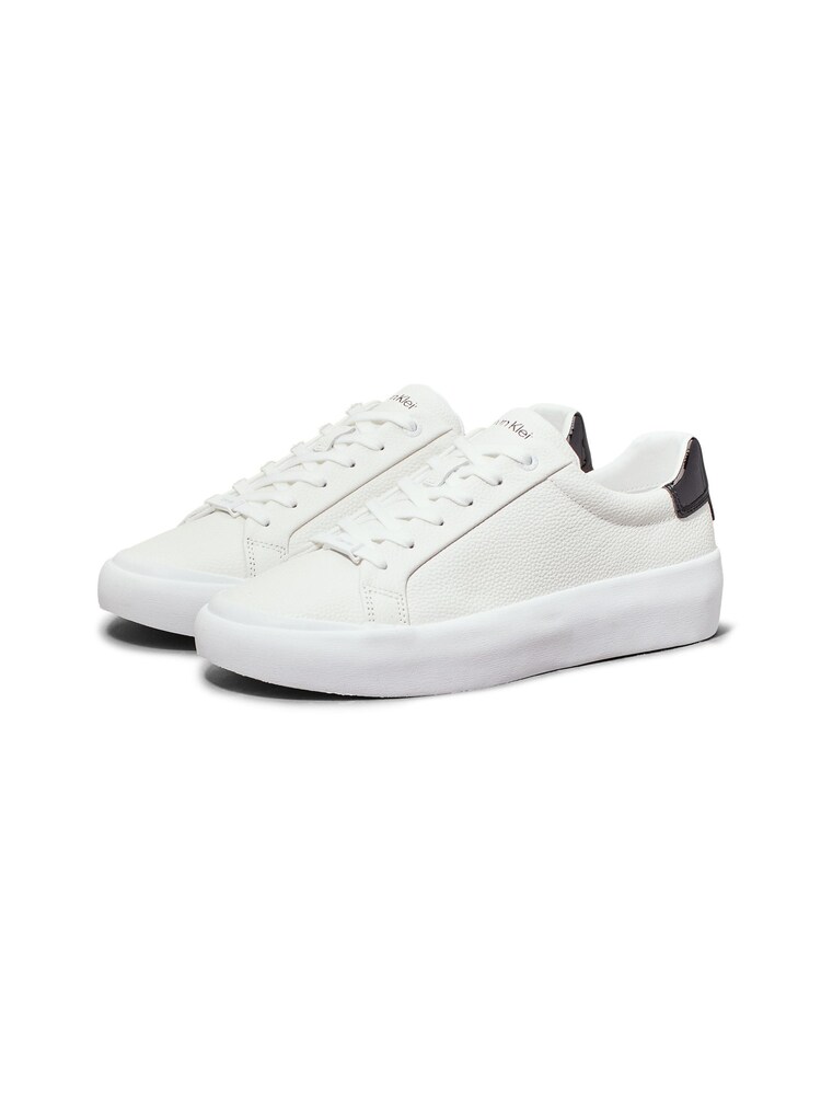 Calvin Klein White Vulcanized Lace Up Leather Trainers - Image 3 of 7