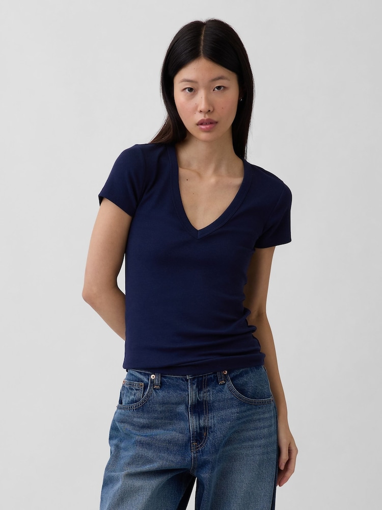Blau - Gap Modern V-Neck Short T-Shirt - Bild 1 von 4