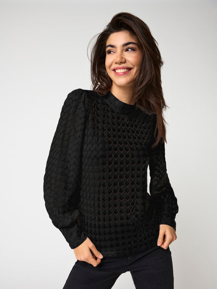 Blusa de punto con mangas transparentes y encaje de JDY - Imagen 1 de 7