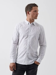 French Connection White 100% Cotton Floral Long Sleeve Shirt - Image 1 of 4