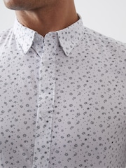 French Connection White 100% Cotton Floral Long Sleeve Shirt - Image 4 of 4