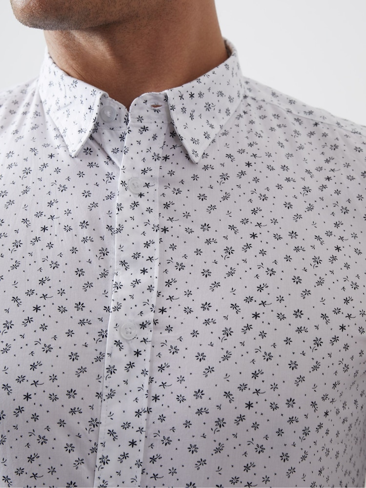 French Connection White 100% Cotton Floral Long Sleeve Shirt - Image 4 of 4
