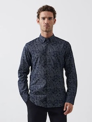 French Connection Blue 100% Cotton Floral Long Sleeve Shirt - Image 1 of 4
