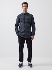 French Connection Blue 100% Cotton Floral Long Sleeve Shirt - Image 2 of 4