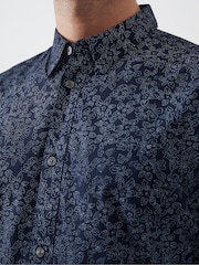 French Connection Blue 100% Cotton Floral Long Sleeve Shirt - Image 4 of 4
