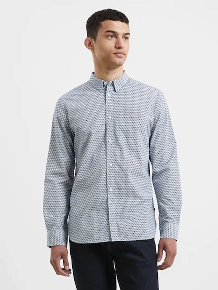 French Connection Blue 100% Cotton Design Long Sleeve Shirt - Image 1 of 4