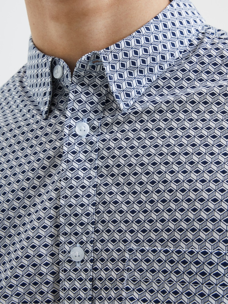 French Connection Blue 100% Cotton Design Long Sleeve Shirt - Image 4 of 4