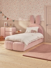 Opulent Chenille Light Rose Pink Kids Bunny Upholstered Drawer Bed - Image 1 of 6