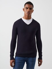 French Connection Blue V-Neck Knit Jumper - Image 1 of 3