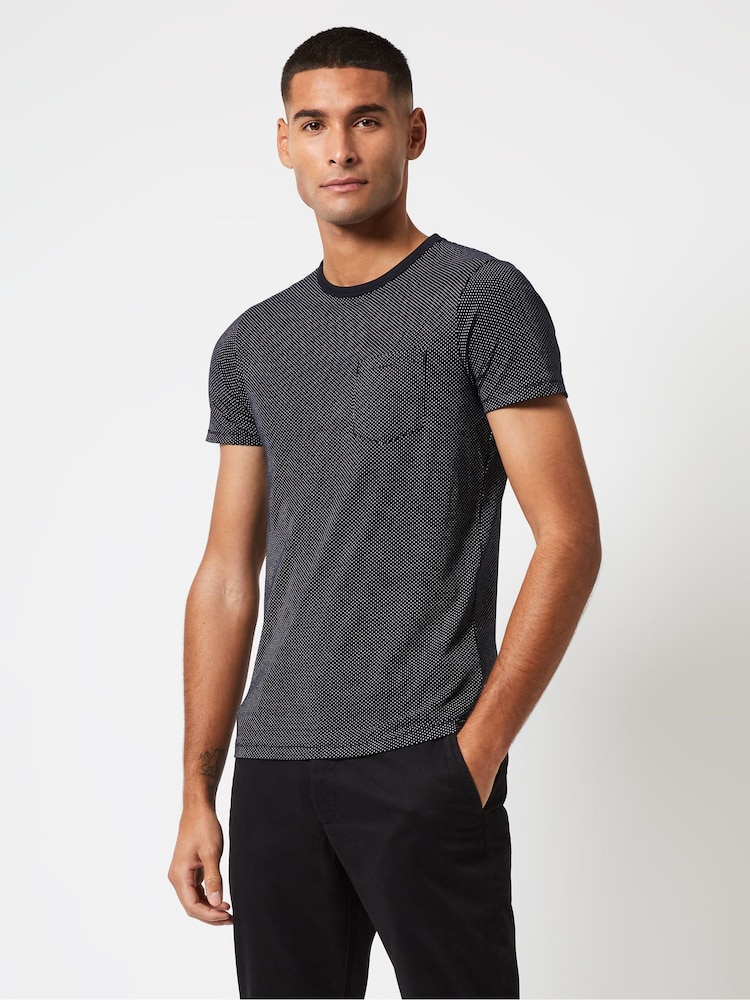 French Connection Blue 100% Cotton Micro Spot T-Shirt - Image 1 of 3 French Connection Blue 100% Cotton Micro Spot T-Shirt - Image 1 of 3