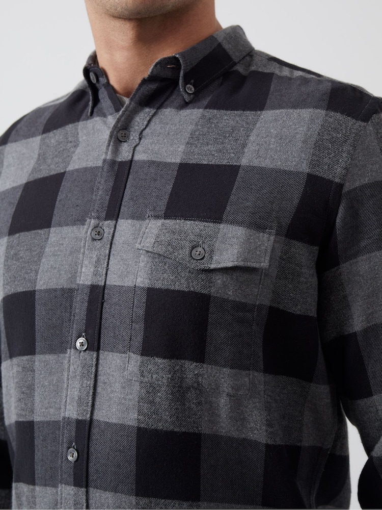 French Connection Black 100% Cotton Checked Flannel Shirt - Image 3 of 4