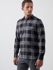 French Connection Black 100% Cotton Checked Flannel Shirt - Image 4 of 4