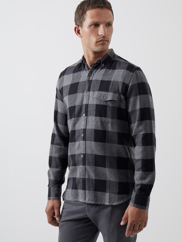 French Connection Black 100% Cotton Checked Flannel Shirt - Image 4 of 4