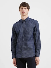 French Connection Navy Blue 100% Cotton Micro Print Long Sleeve Shirt - Image 1 of 4