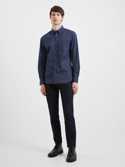 French Connection Navy Blue 100% Cotton Micro Print Long Sleeve Shirt - Image 2 of 4