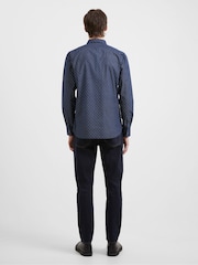French Connection Navy Blue 100% Cotton Micro Print Long Sleeve Shirt - Image 3 of 4
