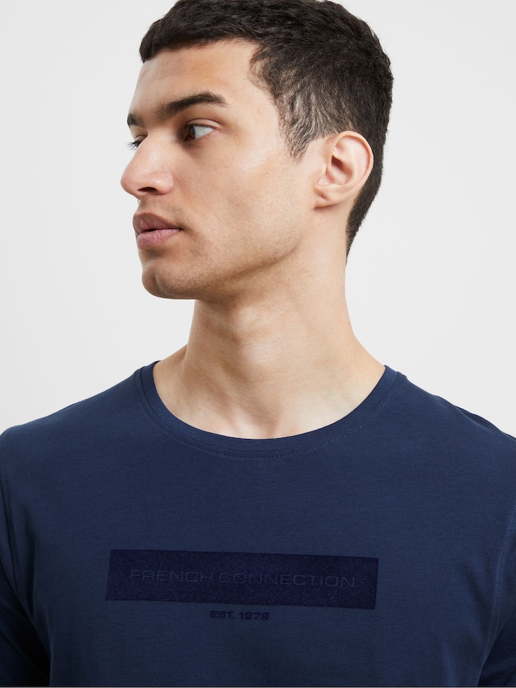 French Connection Blue Blockdown 100% Cotton T-Shirt - Image 3 of 3 French Connection Blue Blockdown 100% Cotton T-Shirt - Image 3 of 3