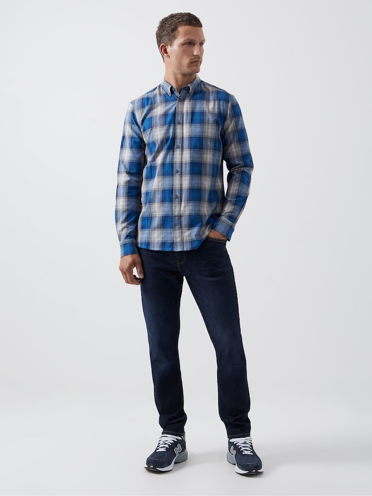 French Connection Blue 100% Cotton Check Long Sleeve Shirt - Image 1 of 3