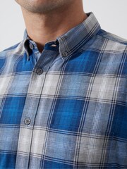 French Connection Blue 100% Cotton Check Long Sleeve Shirt - Image 3 of 3