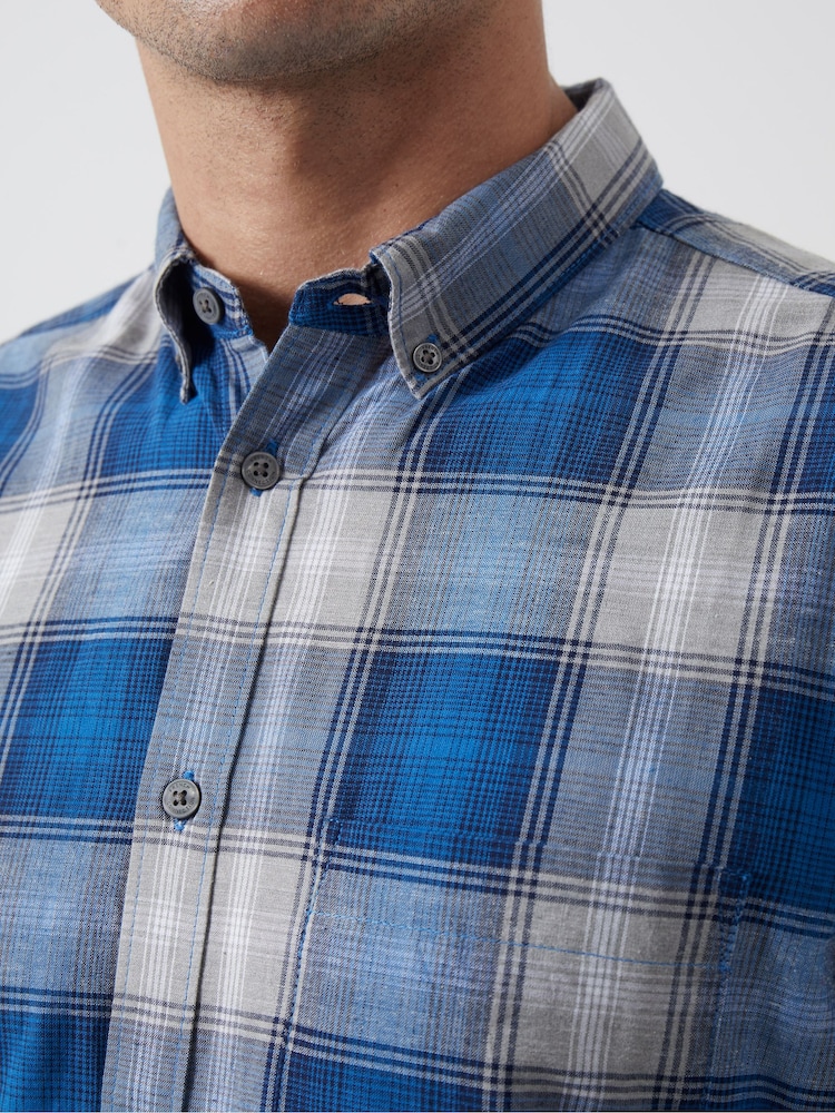French Connection Blue 100% Cotton Check Long Sleeve Shirt - Image 3 of 3