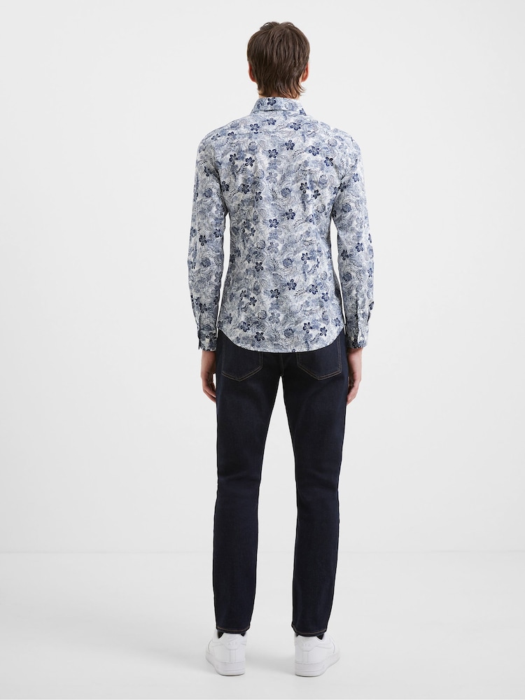 French Connection Blue 100% Cotton Prem Floral Shirt - Image 2 of 3