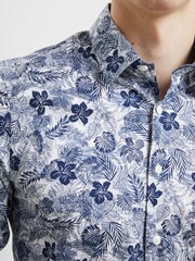 French Connection Blue 100% Cotton Prem Floral Shirt - Image 3 of 3