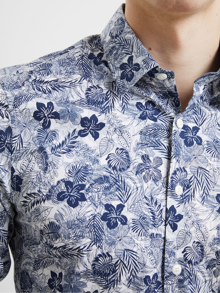 French Connection Blue 100% Cotton Prem Floral Shirt - Image 3 of 3
