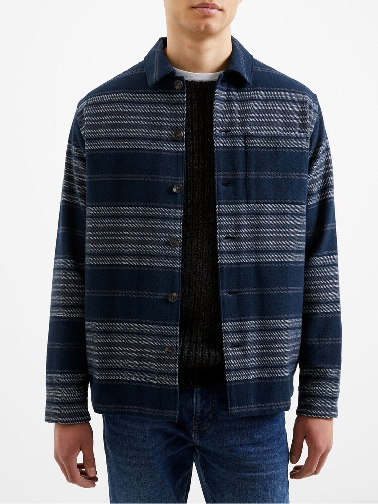 French Connection Blue 100% Cotton Heavy Twill Stripe Shirt - Image 3 of 3