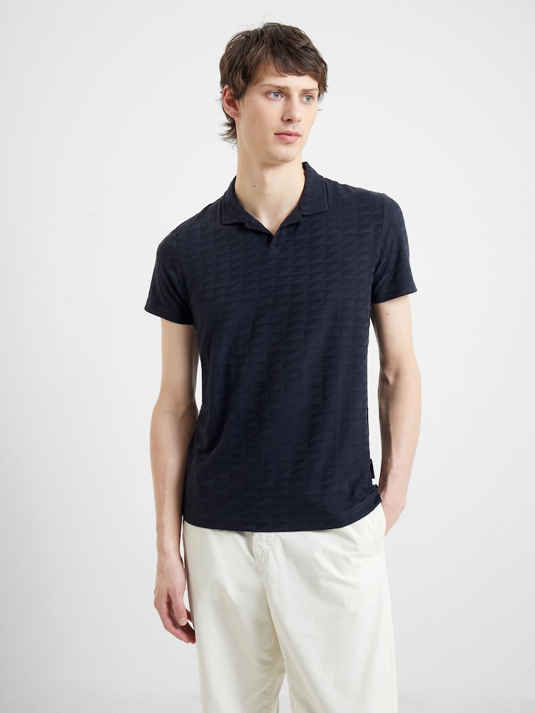 French Connection Blue Marine Square Trophy Polo Shirt - Image 1 of 3 French Connection Blue Marine Square Trophy Polo Shirt - Image 1 of 3