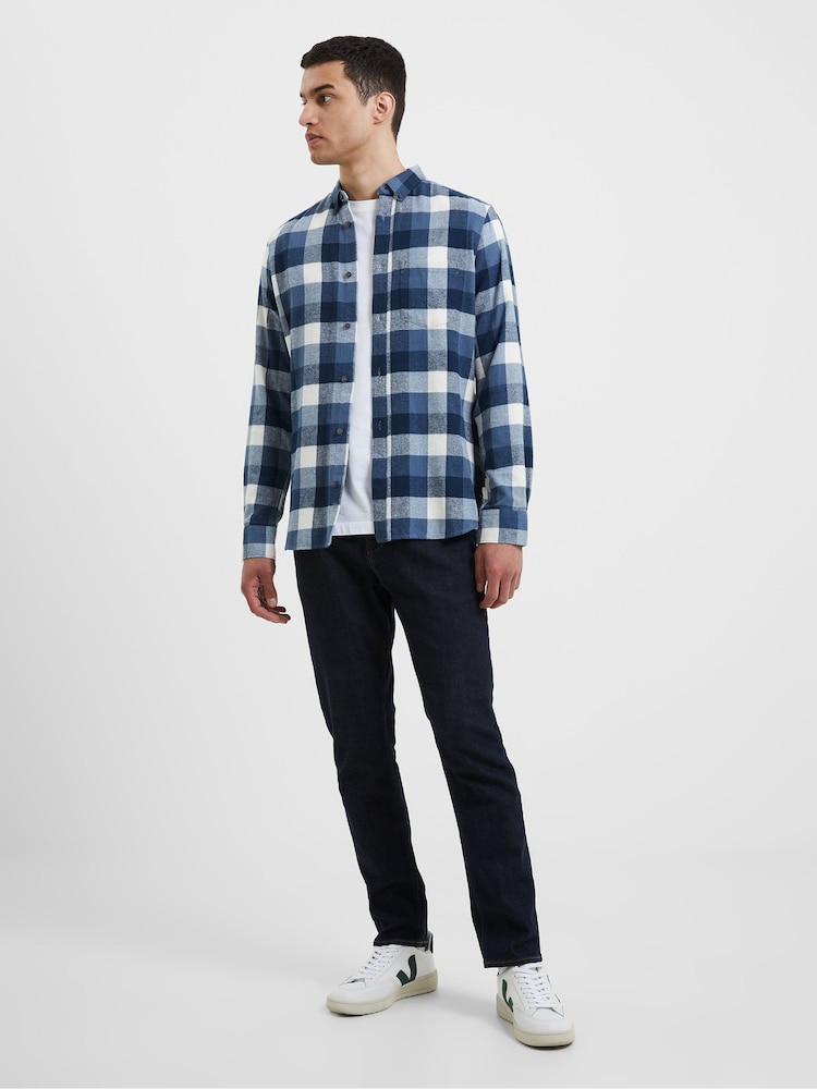 French Connection Blue 100% Cotton Checked Flannel Shirt - Image 2 of 5
