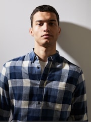 French Connection Blue 100% Cotton Checked Flannel Shirt - Image 4 of 5