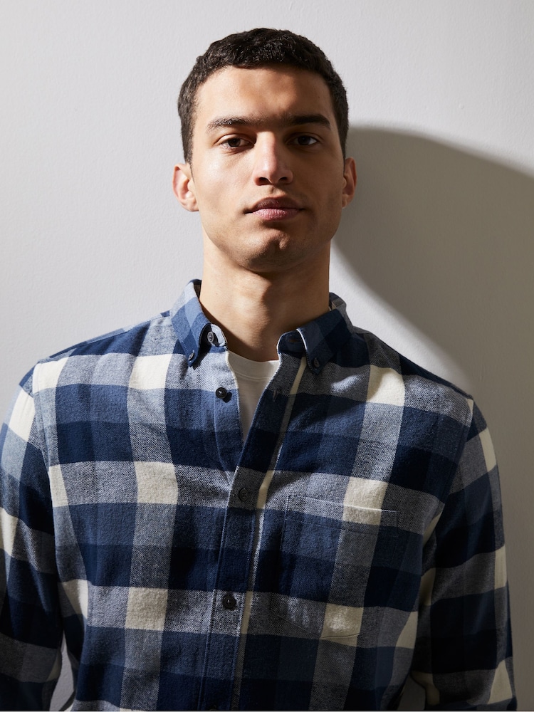 French Connection Blue 100% Cotton Checked Flannel Shirt - Image 4 of 5