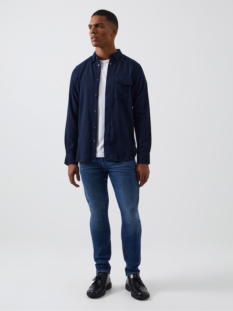 French Connection Blue 100% Cotton Flannel Long Sleeve Shirt - Image 2 of 3