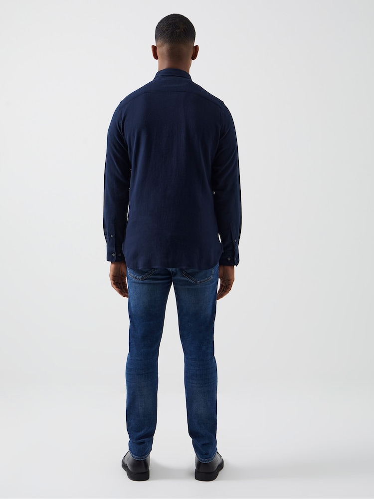 French Connection Blue 100% Cotton Flannel Long Sleeve Shirt - Image 3 of 3