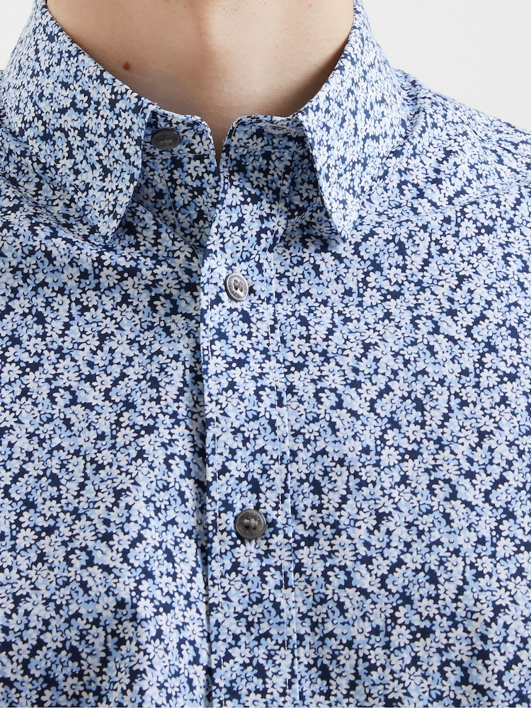 French Connection Blue Prem Floral 100% Cotton Shirt - Image 3 of 3
